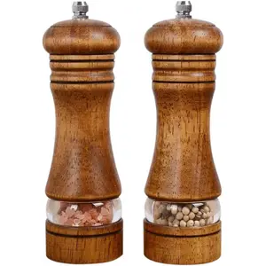 2 Pcs Wooden Pepper Grinder, Wooden Salt and Pepper Mill Set with Ceramic Grinding Core, Adjustable Coarseness, Manual Wooden Pepper Mill for Home and Kitchen