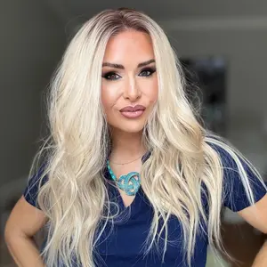 AISOM Selina Soft Linen Blonde Body Wave Free Part Synthetic Lace Front Wig with Scandinavian Hairline Low Density Long Wave 22 inches Highlight Blonde Glueless Wig