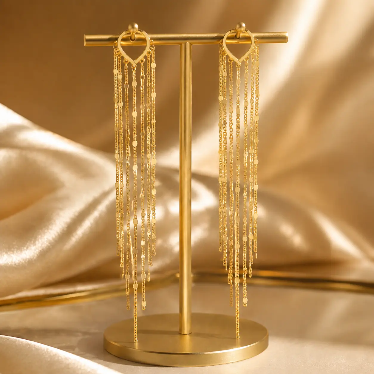 Women's 18K Gold Plated Long Tassel Threader Drop Earrings Set - Hypoallergenic, Sequined Chains, Bling Effect, Gold Fashion Aesthetic, Secure Heart Clasp, Female Wear, for Party, Birthday Bash, Gift Option
