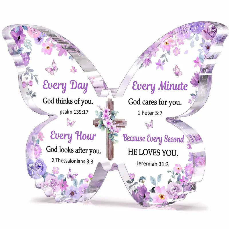 Butterfly Acrylic Plaque Christian Bible Verse, Inspirational Sign for Daily Use, Perfect Gift for Women & Moms, Ideal for Home Office Decoration, Acrylic Desktop Sign