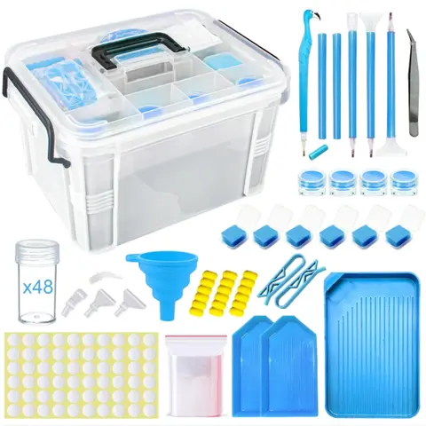 111pcs Diamond Painting Storage Box Tool Set-Bottles Organizer Kit with Tools for Beads & Accessories