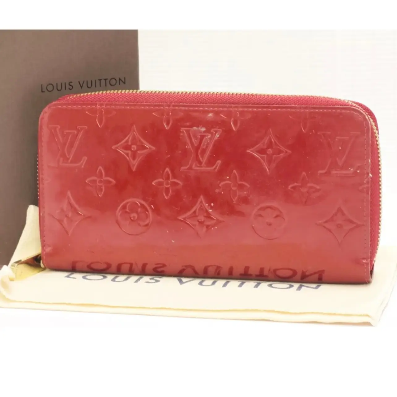 Pre-owned Louis Vuitton Vernis Bag Accessories Zippy Wallet Rund Zip Long Wallet Red Spain