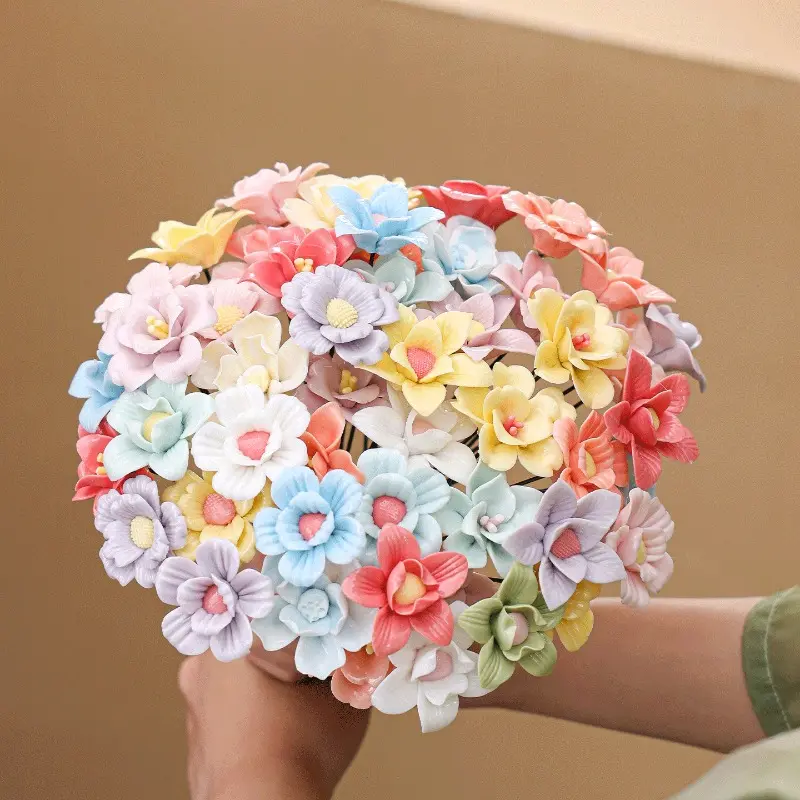 10PCS handmade ceramic peonies, lotus flowers, ceramic flowers, eternal flowers, ideal choice for DIY enthusiasts, suitable for home decoration in all seasons, suitable for various room types, and ideal holiday gifts