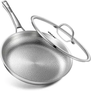 Titanium Pan, 12 Inch Pure Titanium Hammered Pro frying pan with Lid,  Skillet for Cooking, /PFOA/PTFE Free Cookware, Dishwasher&Oven Safe, Kitchen Induction Compatible