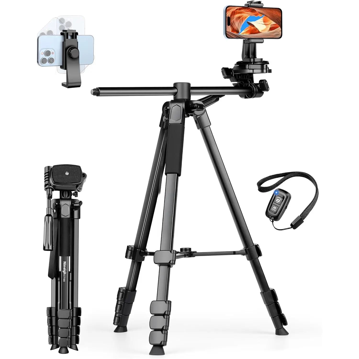 75" Phone Tripod Stand, Overhead Tripod for  with Remote, Portable Horizontal Mount for Video, Live Streaming & Vlogging, Compatible with  Camera