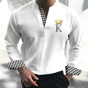 Spring Autumn New Men's Long Sleeved Solid T-shirt Casual Loose Men's T Shirt Male Clothes Breathable Stand V Collar Tees Tops