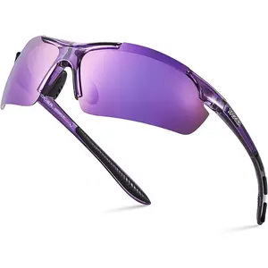 Polarized Sports Sunglasses for Men Women Wrap Around UV400 Running Baseball Softball Cycling Driving Glasses LED Light Blocking Stickers