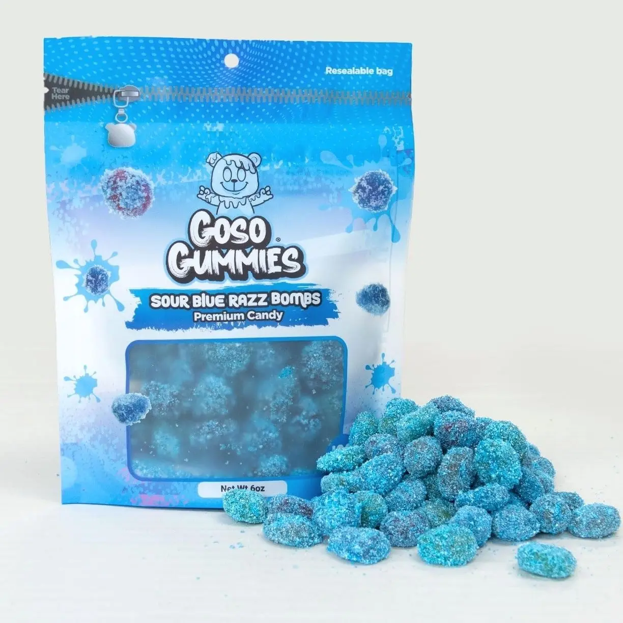 Sour Blue Razz Gusher Bombs – 6oz Bag – Sour Blue Raspberry Filled Candy - Viral Tikok
