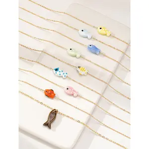 1pc Handmade Minimalist Colorful Ceramic Cute Fish Pendant Necklace For Women Trendy Jewelry