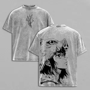 valentine shirts  Inosuke - Demon Slayer Anime Double Printed Vintage Washed Tee Unisex Oversize Anime Manga Washed Heavyweight Cotton T-shirt, Gift For Anime Fan, Anime Lover
