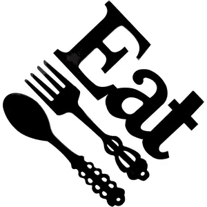 Fork and Spoon Wall Decor, Vintage Acryl Wall Decoration, Cute Eat Letters for Kitchen and Home, Decorative Hanging Wooden Letters, Country Wall Art for Room(Black)
