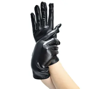 Black shiny leather play punk gloves, short patent leather dance, stage performance etiquette gloves