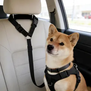 Dog Car Seat Belt – Adjustable Vehicle Seat Belt Lead with Elastic Buffer, Durable Nylon Travel Restraint for Small, Medium & Large Dogs (Black)