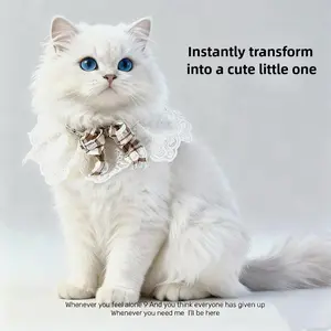 Lace bow pet bib adjustable elastic dog drool bib cat collar Cozy Winter Pet Costume Set cuban chain collar Adjustable Knitted Bow Collar