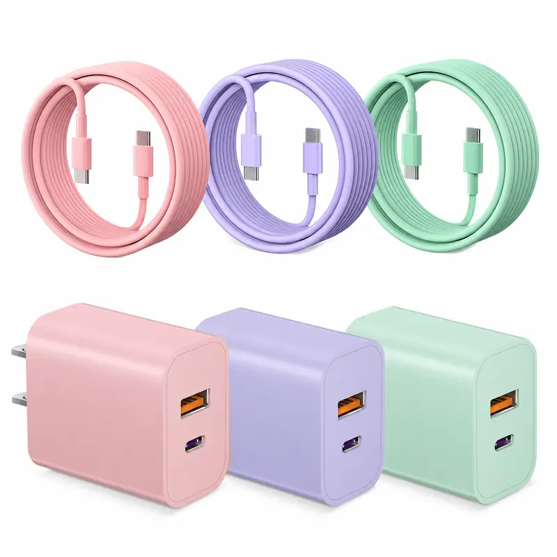 GSASUPJ 20W USB-C Wall Charger Adapter with 3-Pack 10FT Cables - ETL Certified, Universal, Overheat Protection for iPhone 16/15, Cellphone, Pad, Electronic USB-C Port Devices