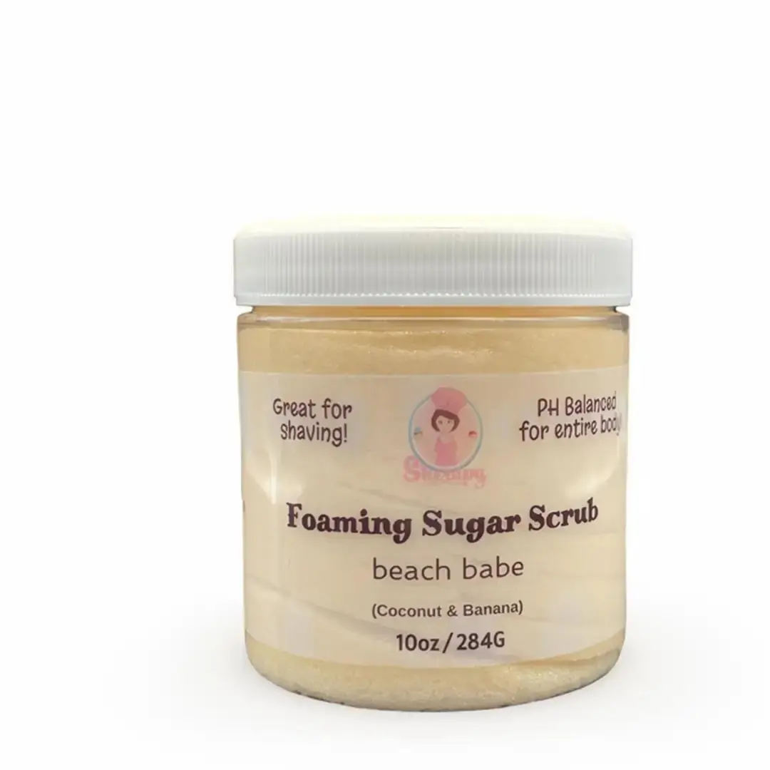 Foaming Sugar Scrub Beach Babe Coconut & Banana Scent Shaving Exfoliating Moisturizing Sensitive Skin Body Care Gentle Skincare