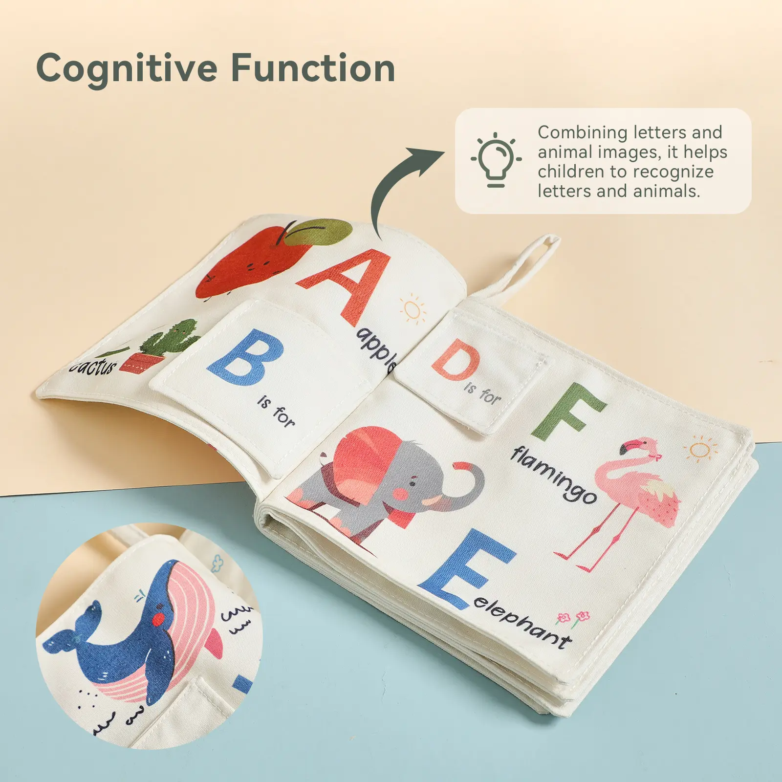 New Style Baby Cloth Book, English Alphabet Early Learning Enlightenment Book, Animal Cognition Infant Cloth Book Toy, Thickened
