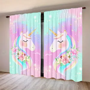 2 Piece Polyester Drapes, High Definition Unicorn Print, Semi-Opaque Polyfiber Curtains, Bedroom Living Room Office Home Decor