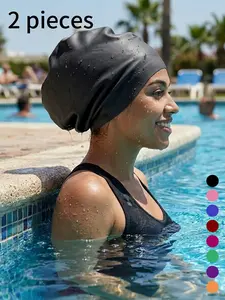 2-Pack Extra Large Swim Caps for Long Hair, Premium Silicone Waterproof Bathing Cap for Women with Curly Thick Hair, No Odor High Elasticity Swimming Cap for Adults