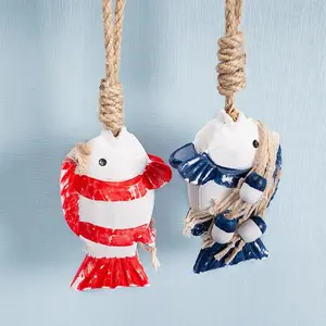 Mediterranean Style Resin Fish String Hanging Decor, Creative Fishing Net Ornament, Yearly Fish Symbol, Unique Home Decoration