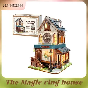 Joincon LED Cuckoo House Book Nook Kit - Touch Activated Lights Sound & Rotary Clock DIY Miniature Gift for Book Lovers