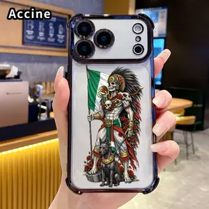 Four Corners Phone Case for iPhone 17 16 Pro Max 15 Plus 14 13 12 11 E Air Aztec - Skull - Patriot Pattern Anti-drop Cellphone Protective Durable Total Coverage Shockproof Phone Cover