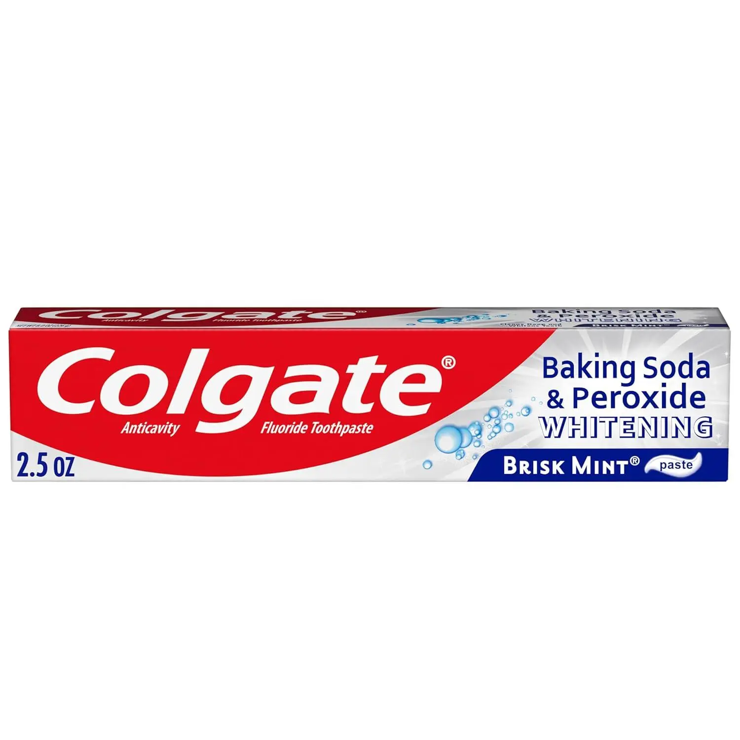 Colgate Baking Soda & Peroxide Toothpaste - Whitens Teeth, Fights Cavities & Removes Stains, Brisk Mint, 6 Ounce (Pack of 2)