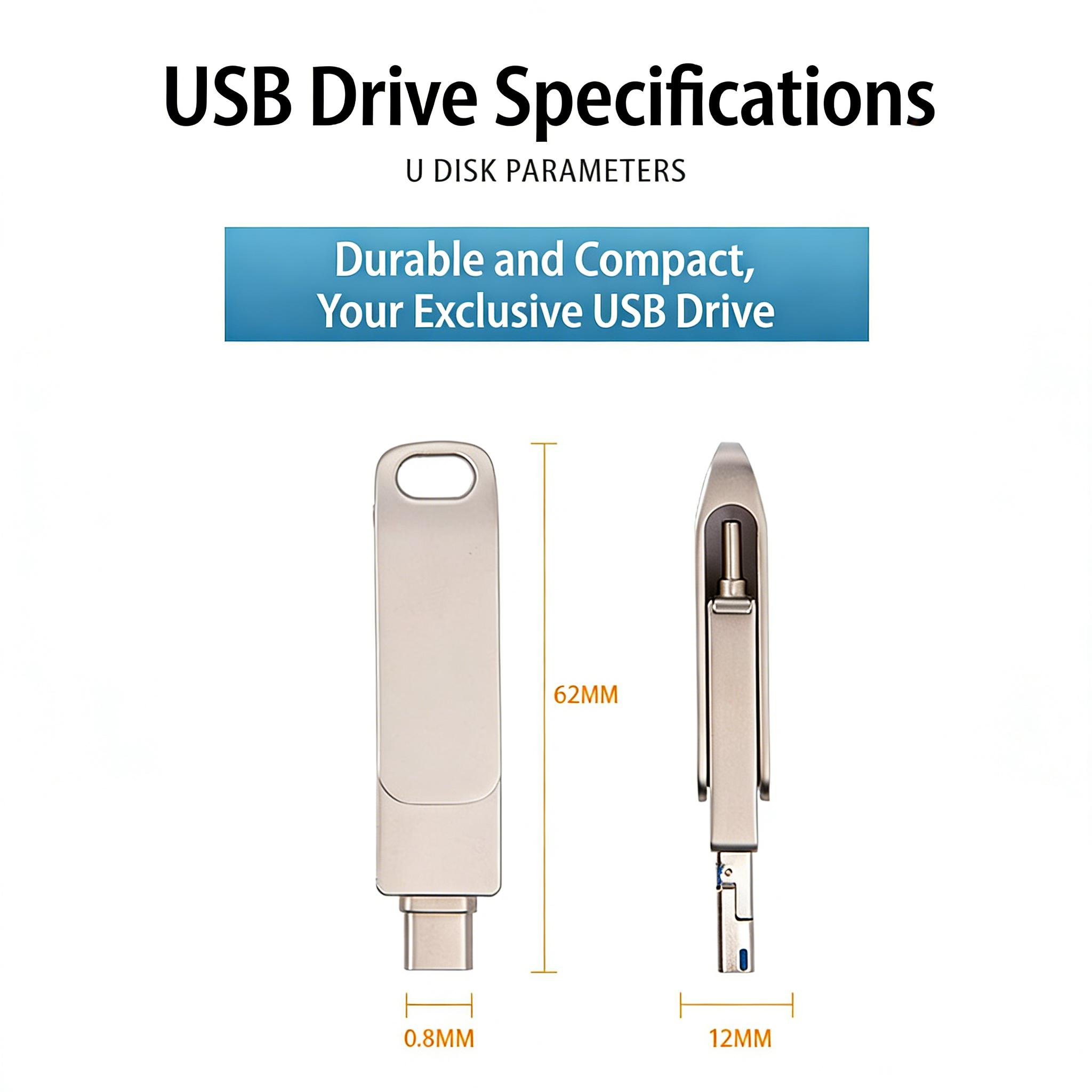 4-Port 4-in-1 USB Drive | High-Speed Photo & Video Backup | External Storage for iPhone, iPad, Android & PC | Portable Memory Stick for On-the-Go Files
