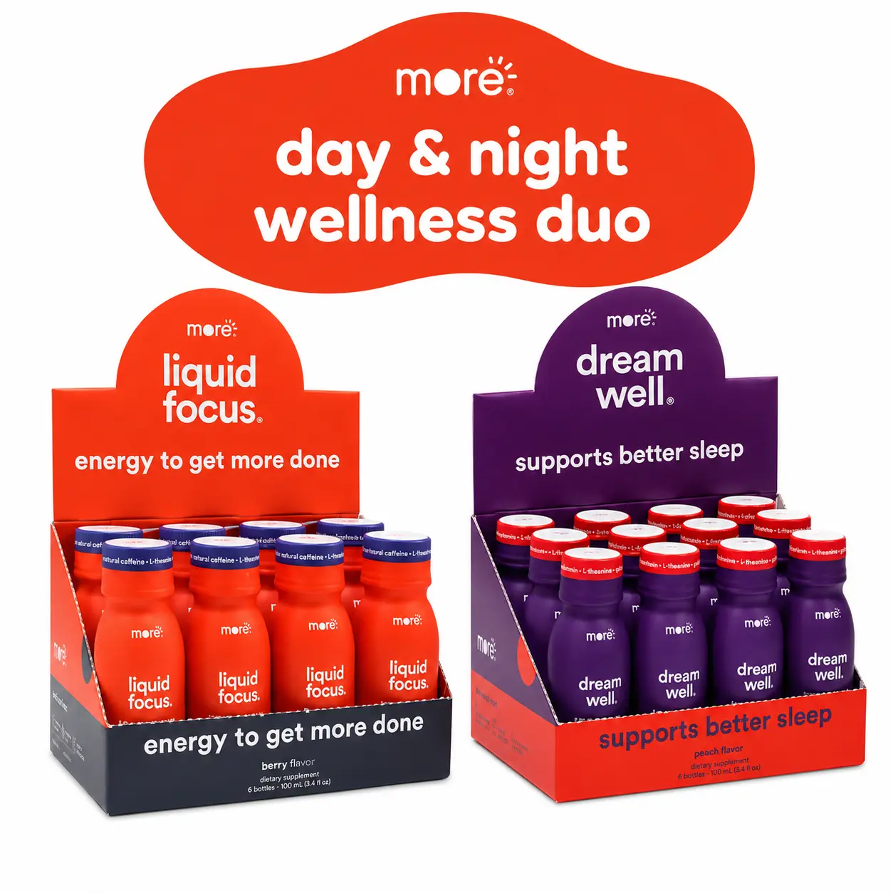 MoreLabs Day & Night Wellness Duo | Liquid Focus for Energy and Focus and Dream Well Sleep Aid Drink | Sugar-Free Beverage Bundle Pack for 24-hour Wellness