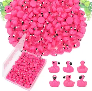 120 Pcs Pink Mini Resin Flamingos Ducks for Crafts Tiny Animals Figures to Hide Cute Miniature Plastic Flamingos for Garden Dollhouse Micro Landscape Aquarium Party Decorations