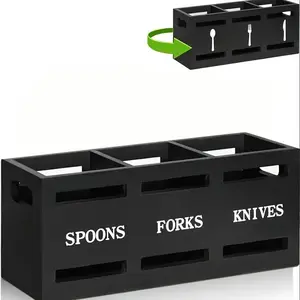 1pc Classic Wooden Kitchen Utensil Holder - Kitchen Storage Organizer, Durable Storage Box Container for Spoons, Forks, Knives with Strong Iron Handle Design for Easy Mobility, Ideal for Home Organization, Shelf Baskets, Kitchenware