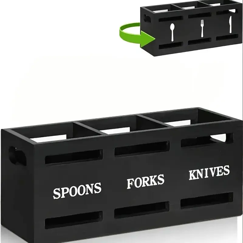 1pc Classic Wooden Kitchen Utensil Holder - Kitchen Storage Organizer, Home Organizers, Durable Storage Container for Spoons, Forks, Knives with Strong Iron Handle Design for Easy Mobility, Ideal for Home Organization, Kitchenware