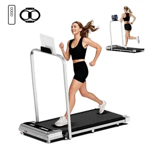 YAGUD Colorful Handrail Folding Treadmill, Quiet Motor Walking Pad, 300lbs Max Load, Shock Absorption, Remote Control, Easy Transport, Includes Resistance Bands