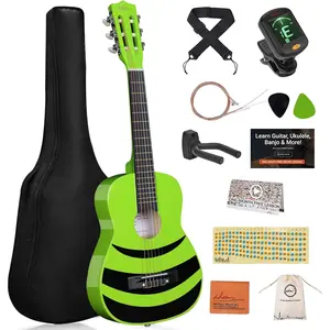 Beginner Acoustic Classical Guitar Nylon Strings Wooden Guitar Bundle Kit for  Boy Girl Student Youth Guitarra Online Lessons with Starter Accessories (30 Inch, Geen)
