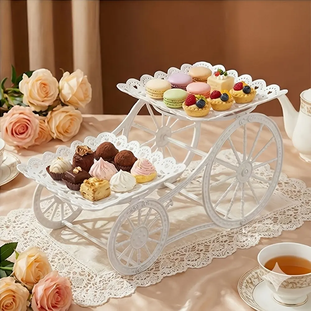 European Style Two-Tier Dessert Rack, Double Tiers Rack, Multi-Layer Fruit Tray, Living Room Tea Table Candy Dish, Elegant Cake Stand, Display Stand, Ideal for Afternoon Tea, Elegance