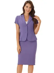 INSPIRE CHIC Business Skirt Suit Set Work Office Short Sleeve Blazer Jacket Pencil Skirt