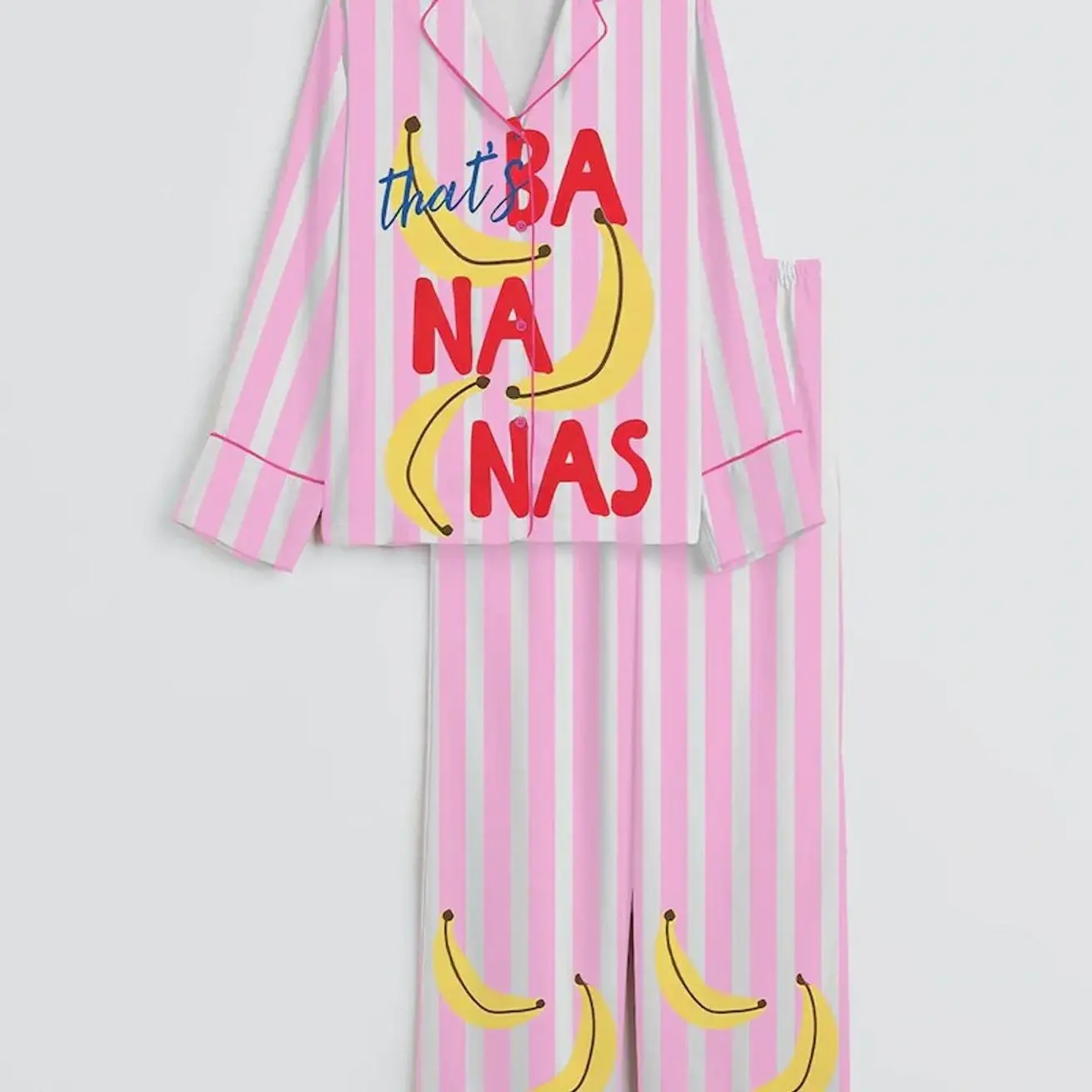 Women’s That’s Bananas Funny Summer Fruit Pun Short Sleeve Pajama Set Cute Yellow Banana Sleepwear Gift for Her NKF