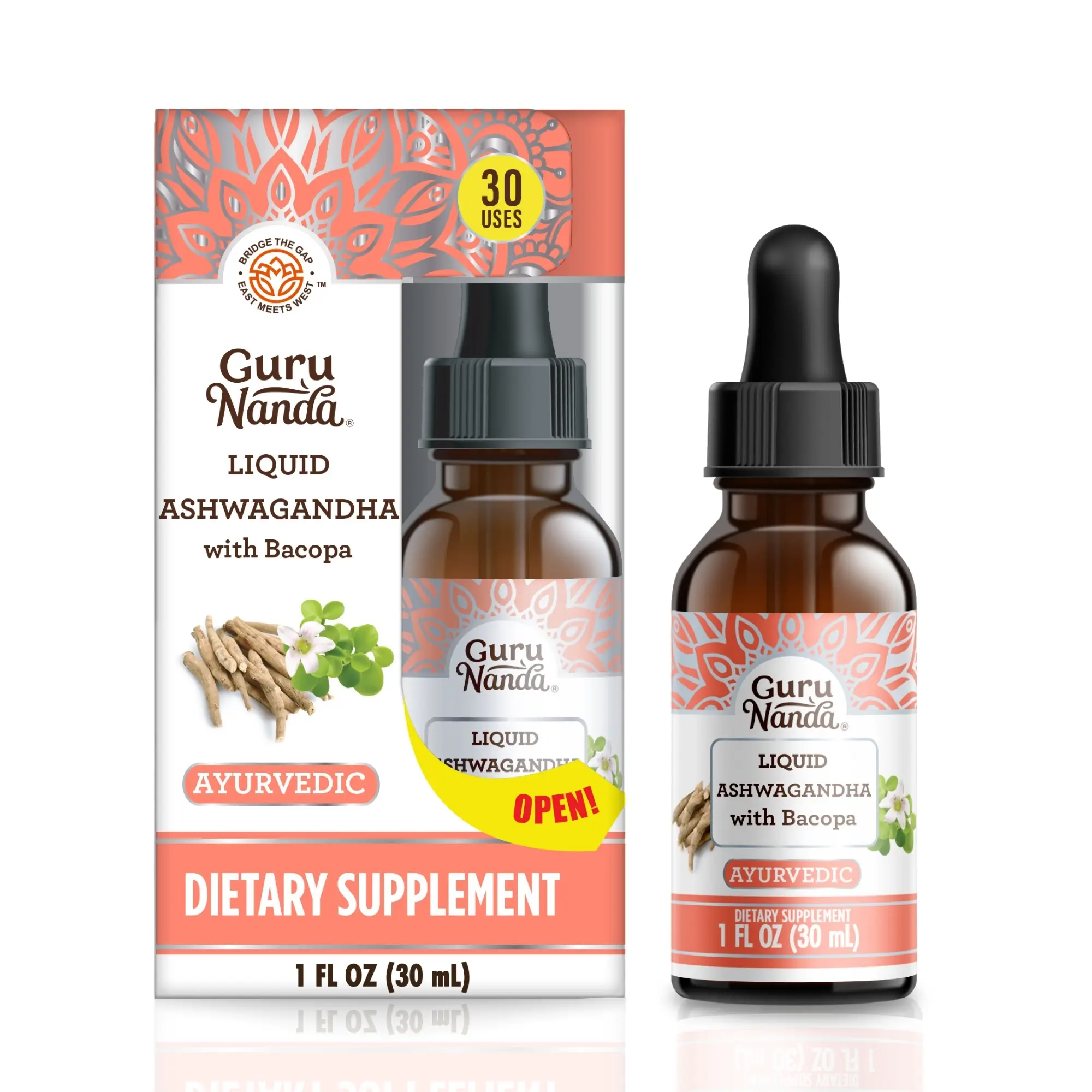 GuruNanda Liquid Ashwagandha with Bacopa- 1 oz