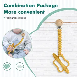 Two-piece set: teething toy + silicone pacifier chain. The surface is teething and suitable for babies during teething. A sensory development toy for teething babies, and an ideal gift for newborns.