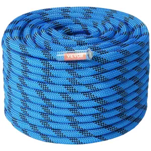 VEVOR 12.7mm Static Climbing Rope,  , 60.9M(200ft) Outdoor Rock Climbing Rope 30KN Breaking Tension, Fiber Rope with Steel Snap Hooks for Escape, Rappelling, Fire Rescue, Blue