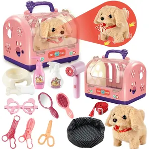 Stuffed Dog Robot Toy for Kids, 16Pcs Interactive Pet Care Toys with Pet Cage & Walking Dog Toy with Leash, Electronic Dog Grooming Toys Pretend Play Gifts for Girls 3 4 5 6 Years Old7