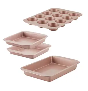 4 Piece Nonstick Bakeware Set, Rose Gold