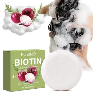 Rozino Onion Thyme Rosemary Biotin Shampoo Bar Soap 60g, 3-In-1 Hair Care Formula, Gentle Scalp Cleansing, Strengthen Roots, Anti-Dandruff, All Hair Types