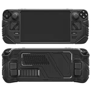 PlayVital Mecha Protective Case for Steam Deck – Anti-Slip Silicone Grip Cover for Steam Deck OLED & LCD | Shockproof Shell with Back Button Enhancement Set & Thumb Grips & Stickers – Black