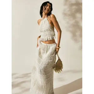 New summer women's bohemian style vacation outfit, women's two-piece set for everyday wear with a waist-revealing design
