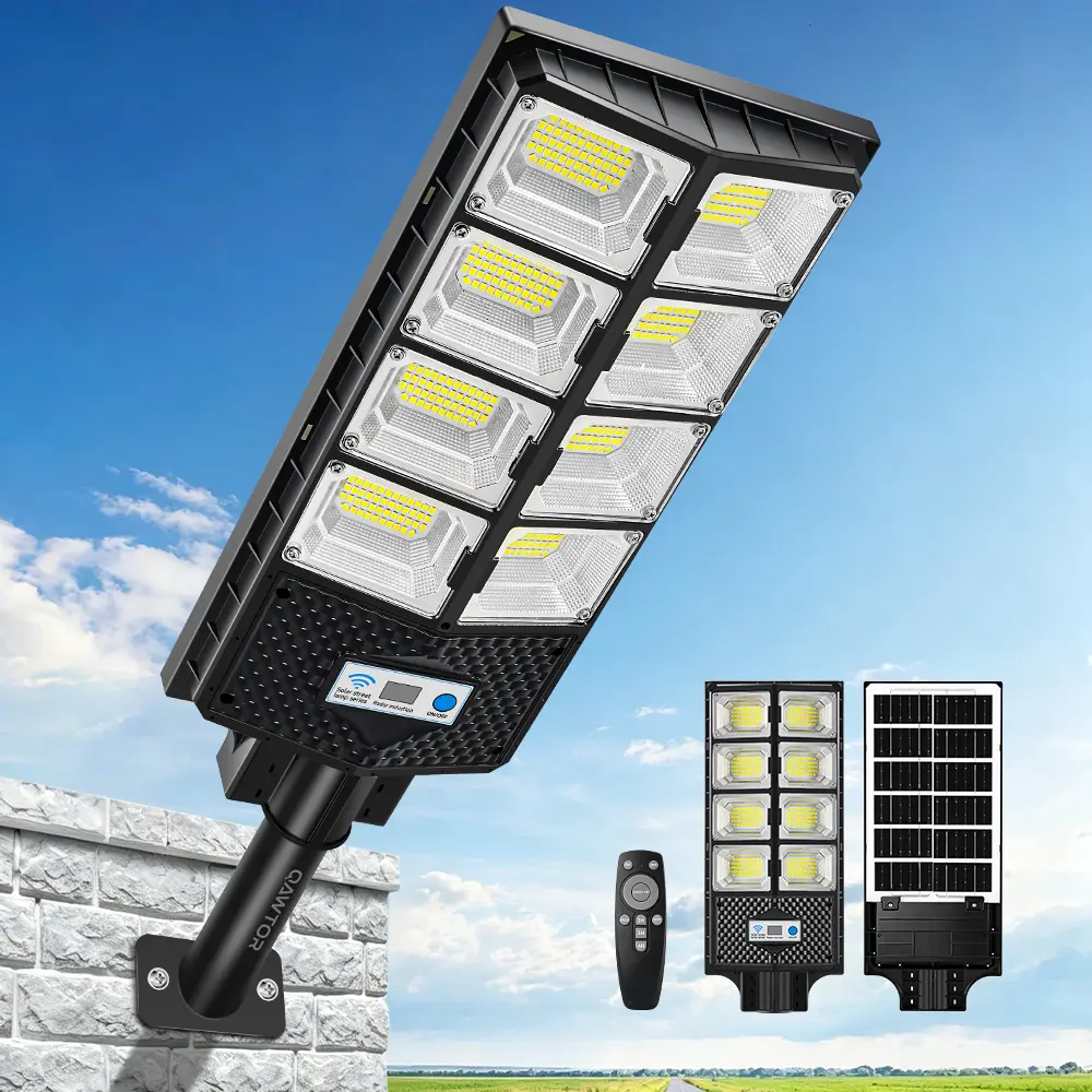 Solar Powered 448-LED Outdoor Street Light with Telescopic Pole, Motion Sensor & IP65 Waterproof – 900LM, 12H+ Runtime