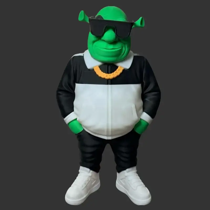Shrek 3D Collectible Figurine - Vibrant Green Character with Black Sunglasses, White & Black Jacket, White Shoes, Yellow Necklace, Decorative Ornament Figurine for Fans & Collectors, Collectible Figurines, Decorative Ornament Figurines