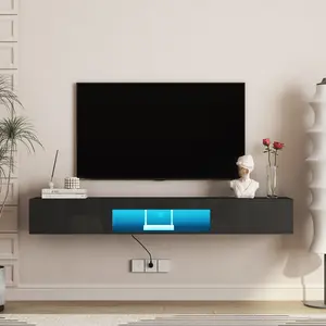 Floating TV Stand Wall Mounted with 16 Color LEDs,69" Modern TV Stand, Floating TV Cabinet Entertainment Center for 55 60 65 Inch TV,Black