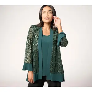 Susan Graver Occasions Petite Sequin Cardigan & Knit Tank Set