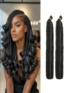French Curly Braiding Hair Loose Wave Crochet Hair 2 Packs Pre Stretched Braiding Hair Bouncy Beach Curls Wavy Hairstyle 77 G/Pack Synthetic Hair Extensions for Women 20inch Curly Crochet Braids
